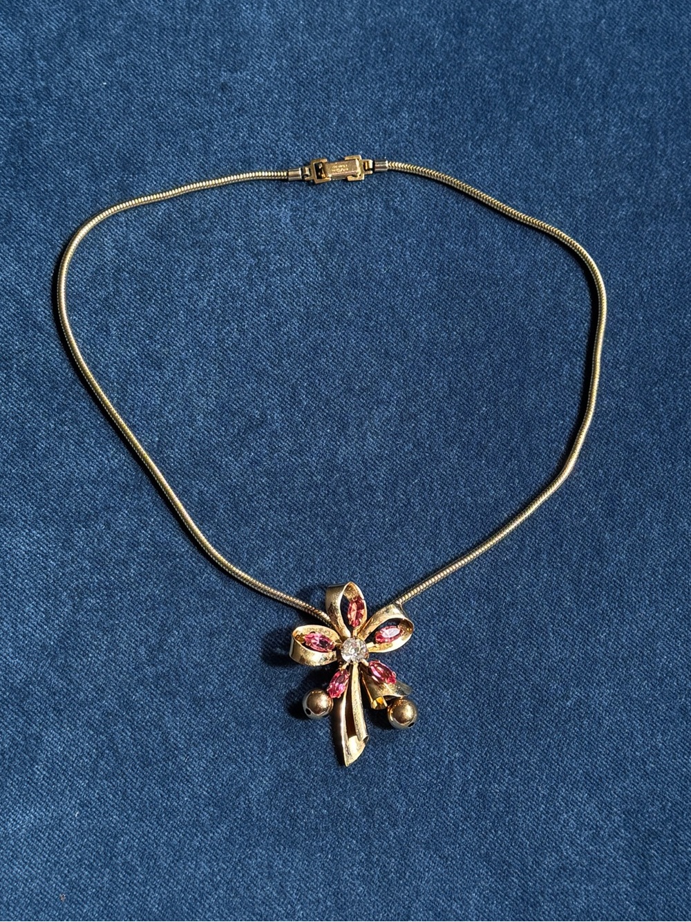 Vintage Carl Art  12k Gold Filled With pink stone and white rhinestone Necklace